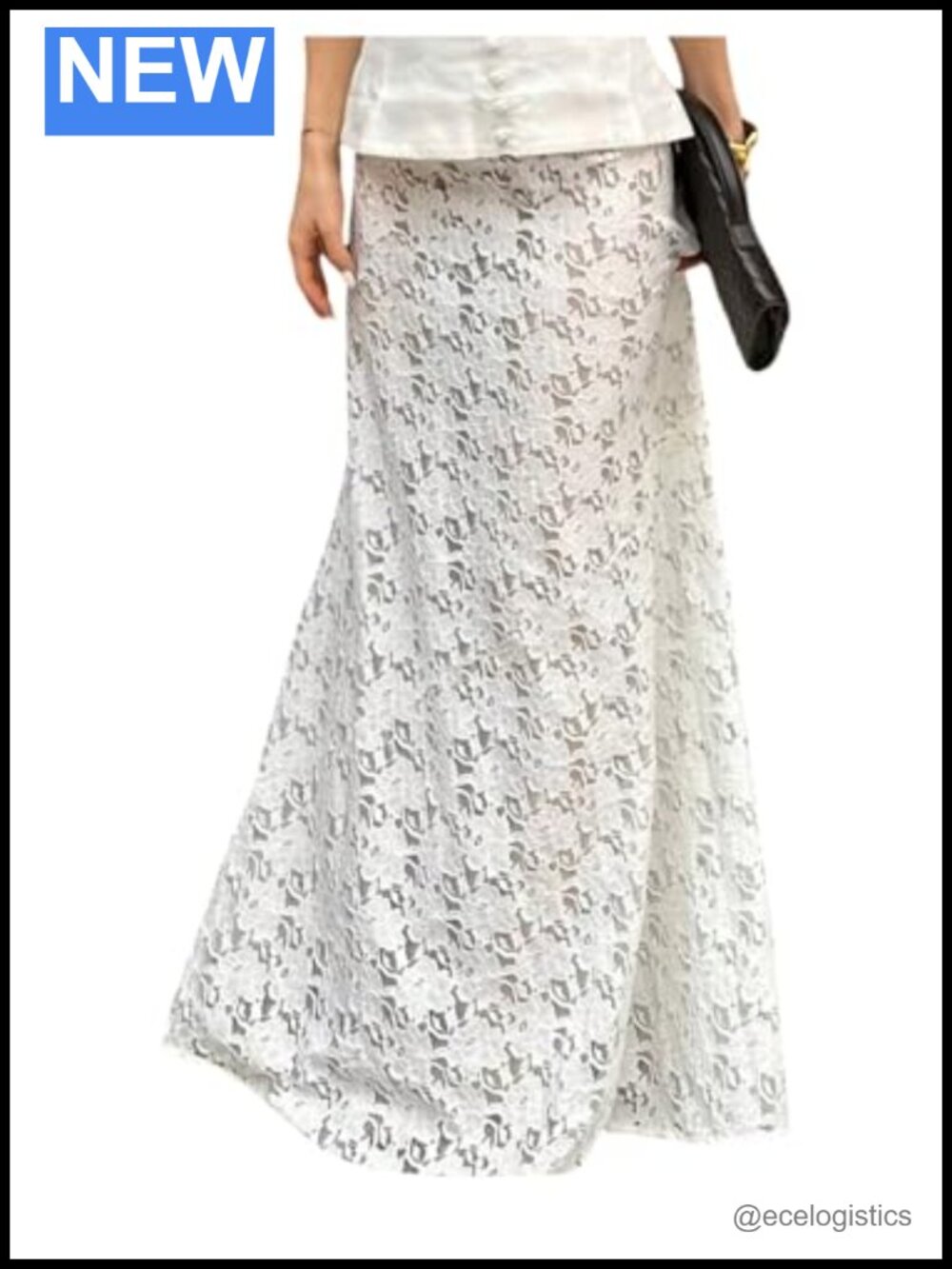 Floral Lace Mesh Sheer High Waist Flowy Maxi Skirt